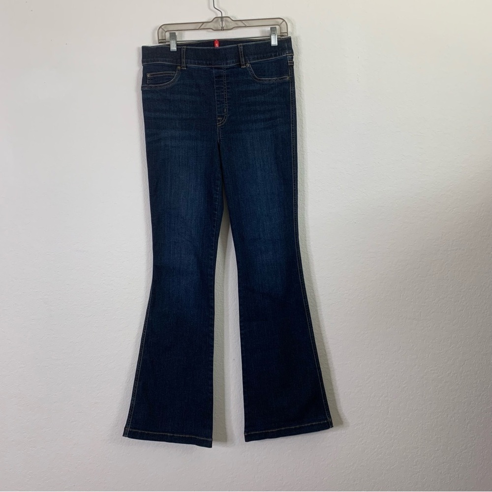 Spanx womens high waist blue flare jeans L